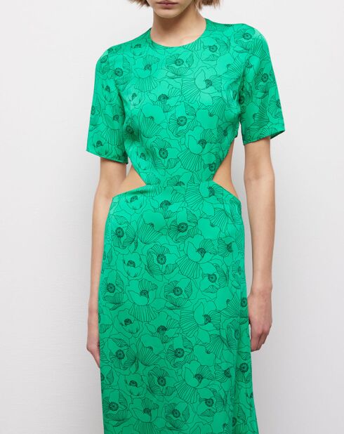Robe longue imprimée avec ouvertures verte