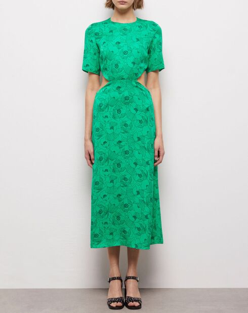 Robe longue imprimée avec ouvertures verte