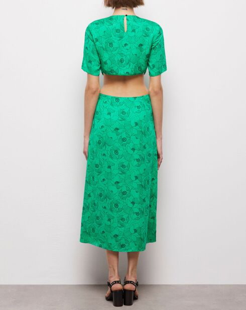 Robe longue imprimée avec ouvertures verte