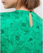 Robe longue imprimée avec ouvertures verte