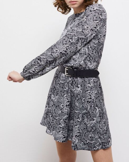 Robe courte à ceinture intégrée imprimée noire