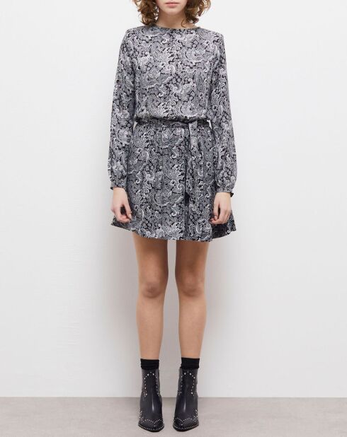 Robe courte à ceinture intégrée imprimée noire