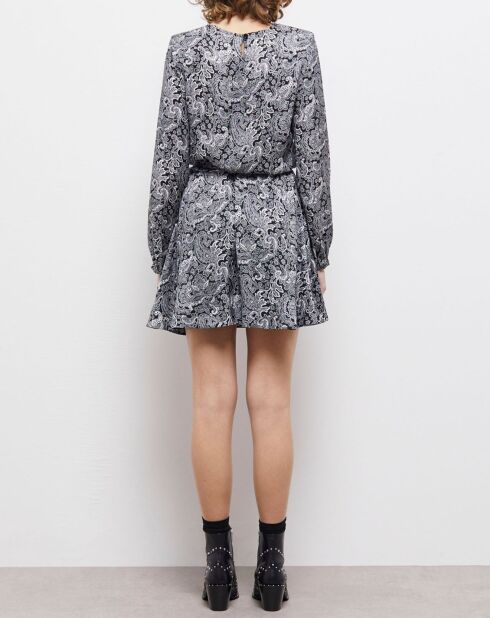 Robe courte à ceinture intégrée imprimée noire