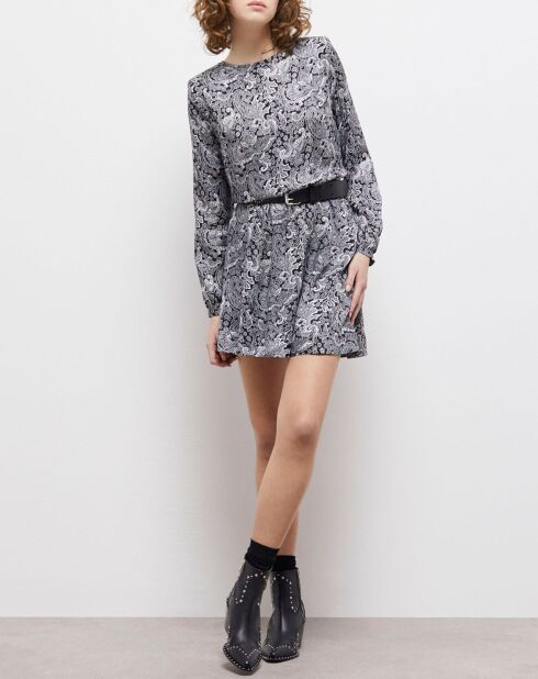 Robe courte à ceinture intégrée imprimée noire
