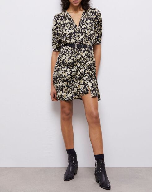 Robe portefeuille courte imprimée noire