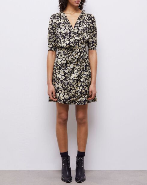 Robe portefeuille courte imprimée noire