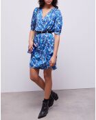 Robe portefeuille courte imprimée bleue