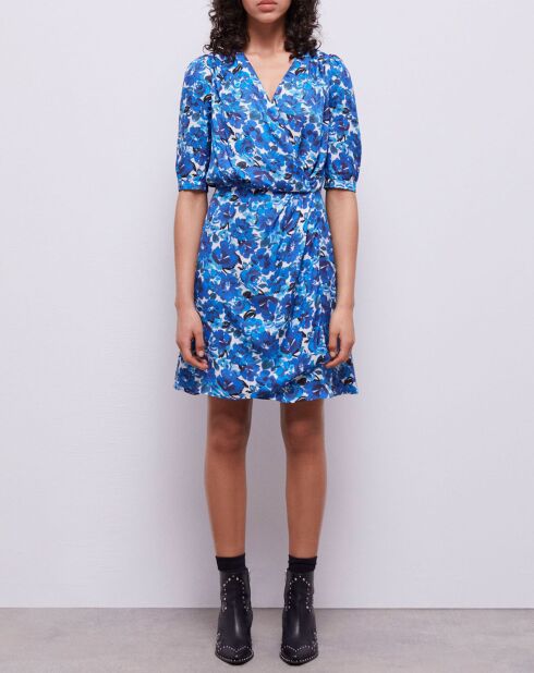 Robe portefeuille courte imprimée bleue