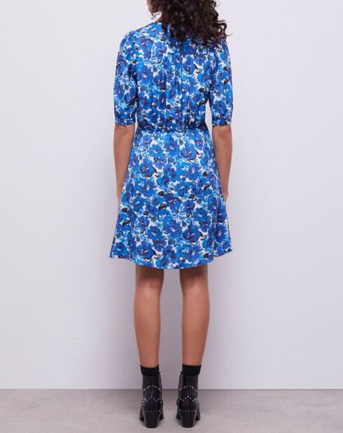 Robe portefeuille courte imprimée bleue