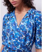 Robe portefeuille courte imprimée bleue