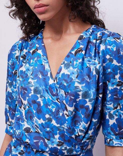 Robe portefeuille courte imprimée bleue