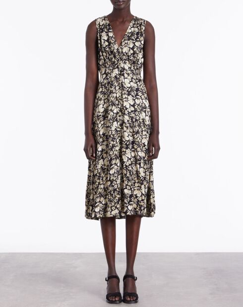 Robe longue imprimée sans manches noire