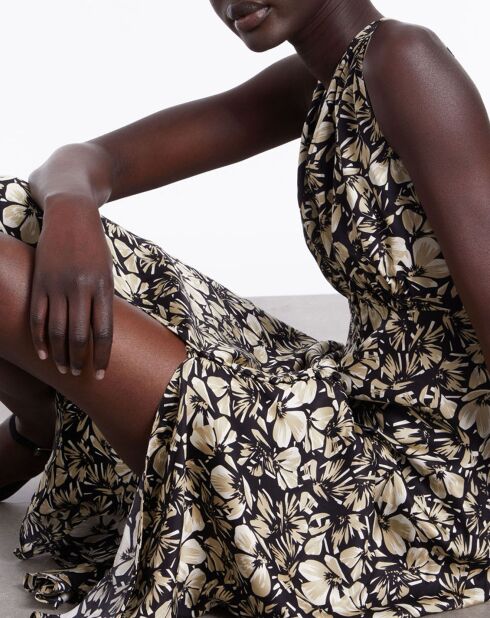 Robe longue imprimée sans manches noire