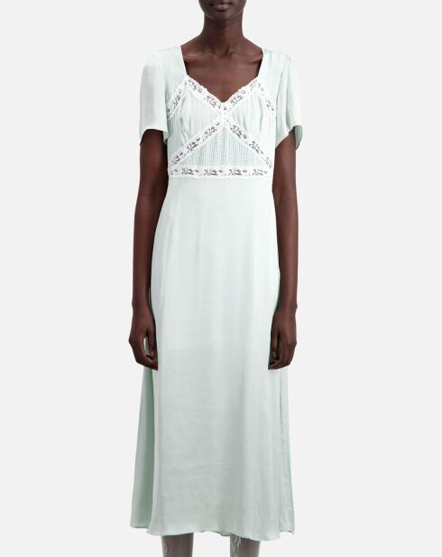 Robe longue avec détails en dentelle bleue