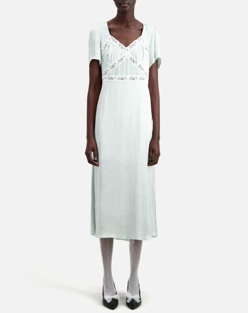 Robe longue avec détails en dentelle bleue