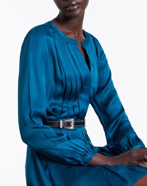 Robe courte avec plissage bleue