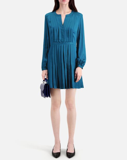 Robe courte avec plissage bleue