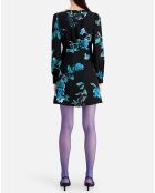 Robe courte imprimée avec détails en dentelle noire