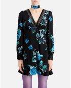 Robe courte imprimée avec détails en dentelle noire