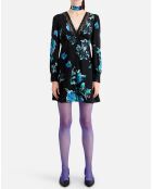 Robe courte imprimée avec détails en dentelle noire