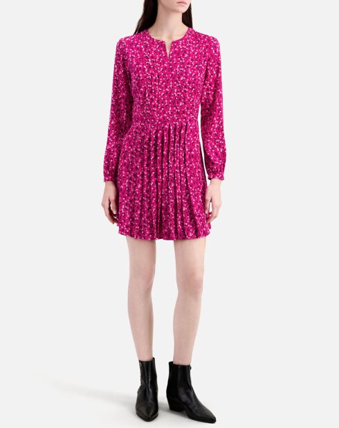 Robe courte imprimée avec plissage rose