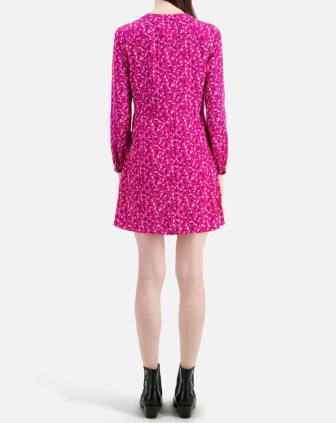 Robe courte imprimée avec plissage rose