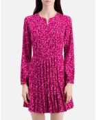 Robe courte imprimée avec plissage rose