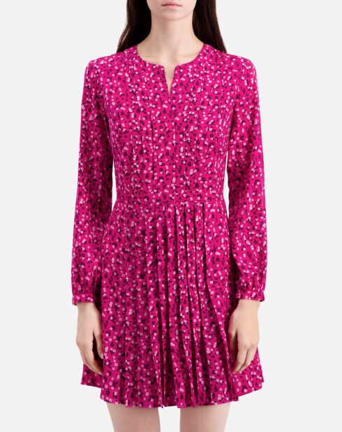 Robe courte imprimée avec plissage rose