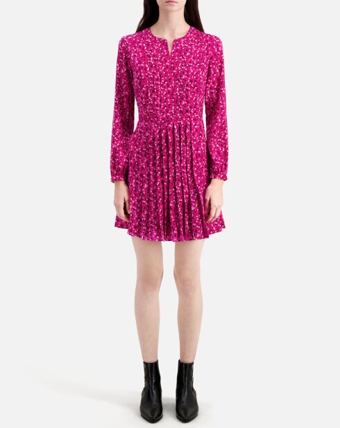 Robe courte imprimée avec plissage rose