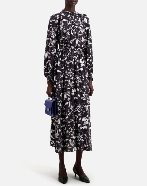 Robe courte 100% Soie imprimée noire