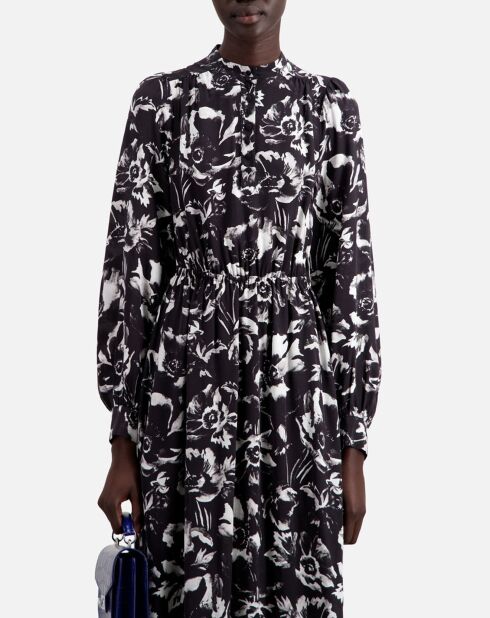 Robe courte 100% Soie imprimée noire