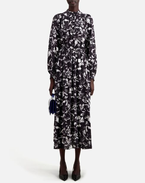 Robe courte 100% Soie imprimée noire
