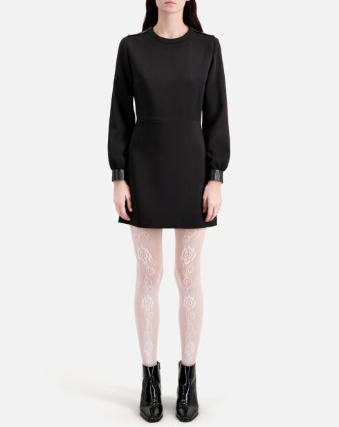 Robe courte en crêpe avec détails en Cuir noire