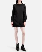 Robe courte en crêpe avec détails en Cuir noire