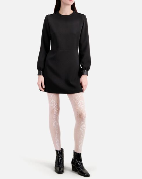 Robe courte en crêpe avec détails en Cuir noire