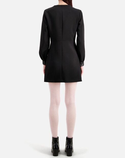 Robe courte en crêpe avec détails en Cuir noire