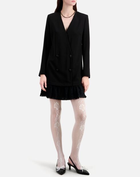 Robe courte effet tailleur en crêpe et dentelle noire