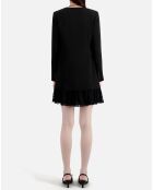 Robe courte effet tailleur en crêpe et dentelle noire
