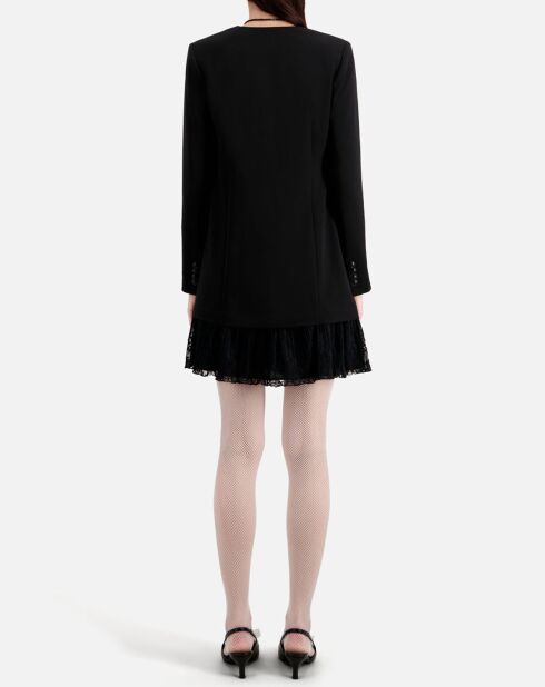 Robe courte effet tailleur en crêpe et dentelle noire