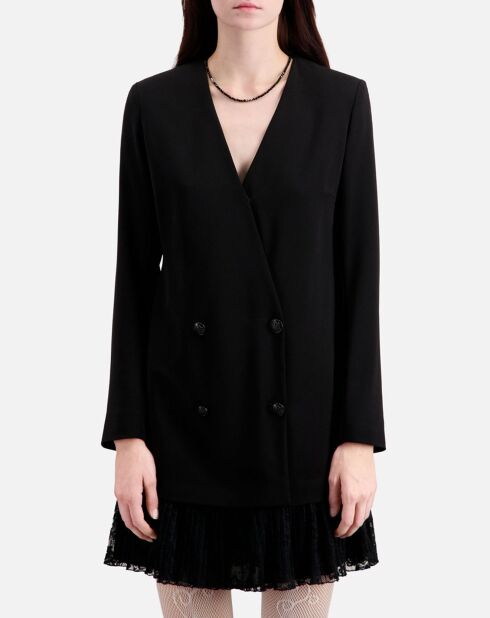 Robe courte effet tailleur en crêpe et dentelle noire