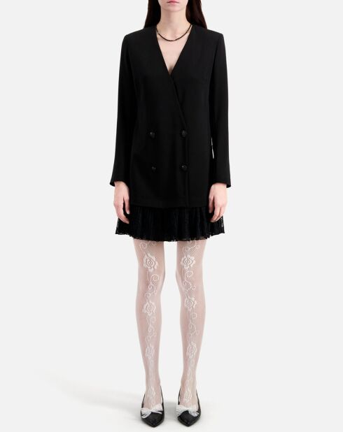 Robe courte effet tailleur en crêpe et dentelle noire
