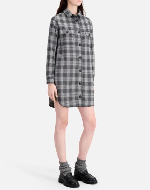 Robe chemise courte en Laine mélangée à carreaux grise
