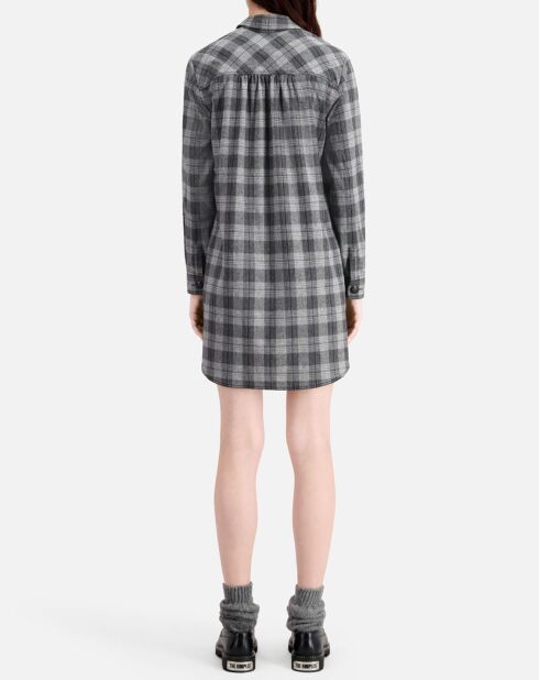 Robe chemise courte en Laine mélangée à carreaux grise