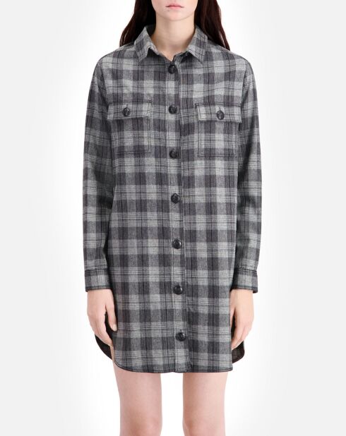 Robe chemise courte en Laine mélangée à carreaux grise