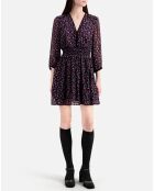 Robe courte imprimée avec smocks noire