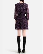 Robe courte imprimée avec smocks noire