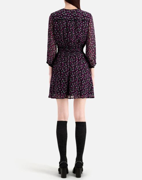 Robe courte imprimée avec smocks noire