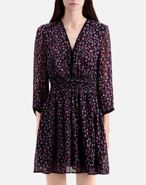 Robe courte imprimée avec smocks noire
