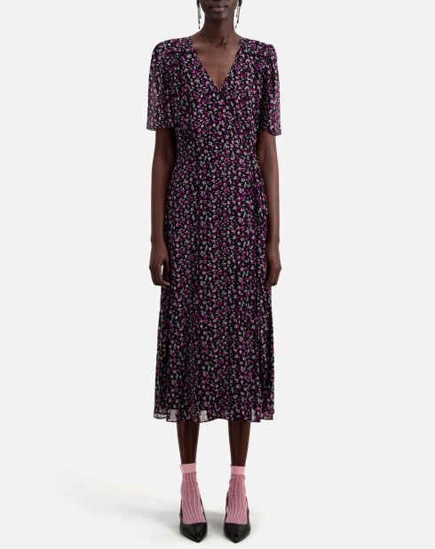 Robe portefeuille longue imprimée noire