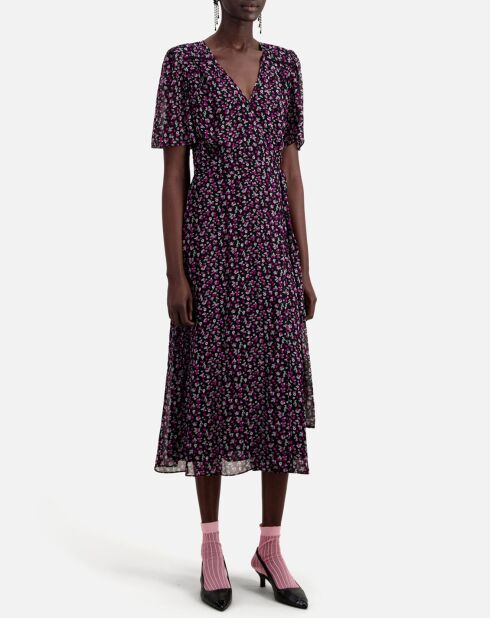 Robe portefeuille longue imprimée noire